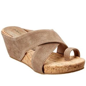 Donald Pliner Geea Taupe Metallic Cork Wedge Platform Sandals Size 8M